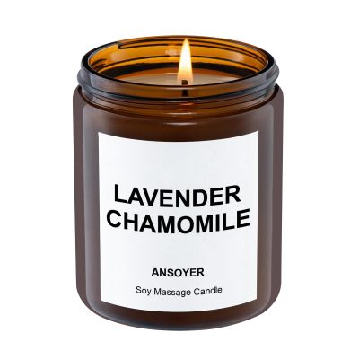 ANSOYER Premium Soy Massage Candle for Relaxation  7oz Massage Oil Candle with Sweet Almond Oil  Reusable Eco-Friendly Jar- (Chamomile Lavender)