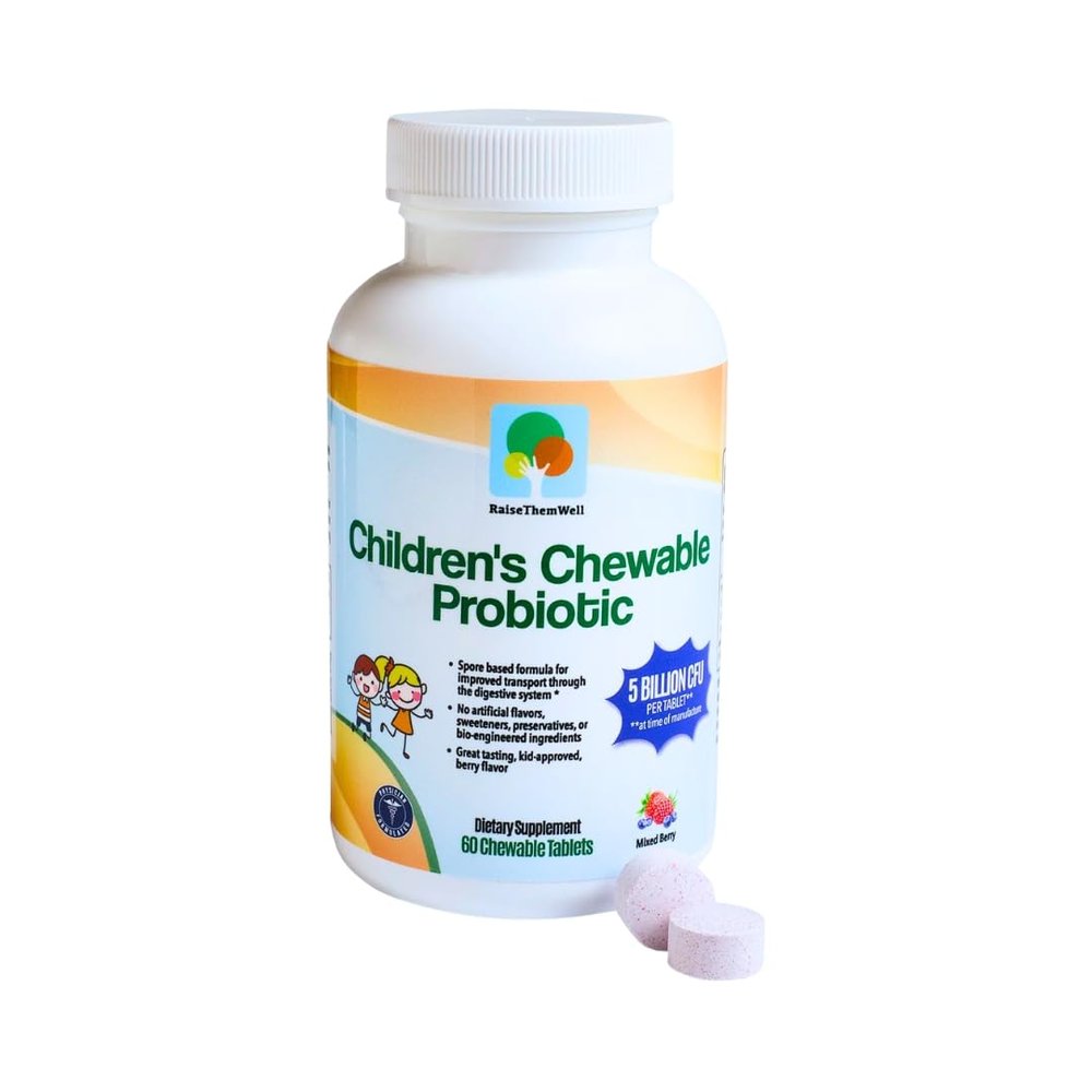 Raise Them Well Childrens Probiotic, Chewable Gut Health Tablets for Kids, Supports Digestion, Immunity & Nutrient Absorption, No Artificial Additives, Mixed Berry, 60 Servings