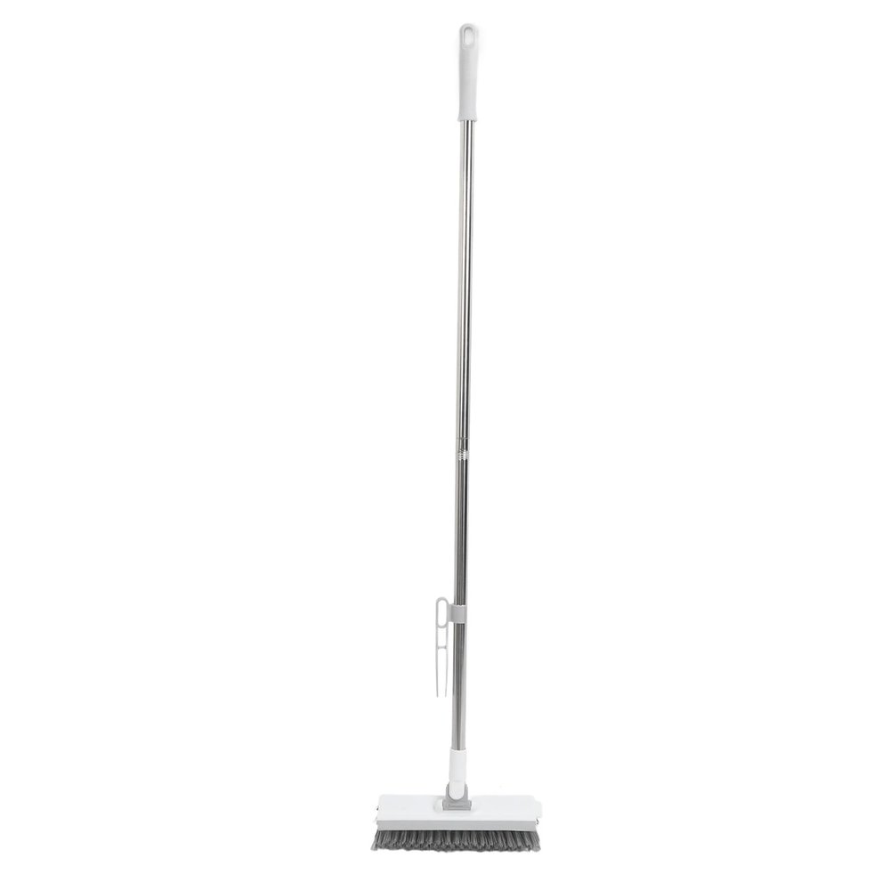 2 in 1 Floor Brush Scrubber, 180 Degree Rotating Long Handle Grout Brush Stiff Bristle Tile Brush for Cleanse Bathroom Kitchen (White)