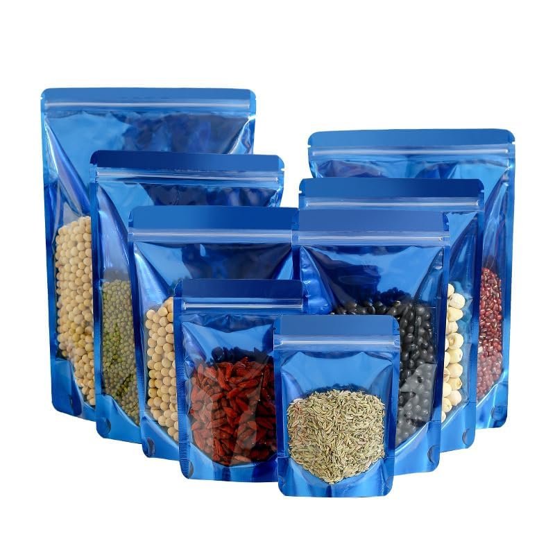 150 Pcs Mylar Bags for Food Storage, 5x8 Mylar Bag with Window Stand Up, Small Holographic Resealable Bags Smell Proof Bag Food Packaging for Small Business Freeze Dried Candy Jewelry Foil Packaging
