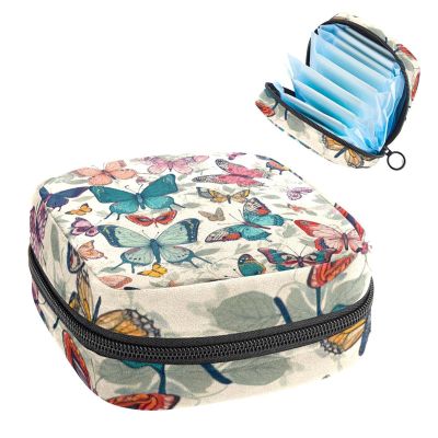 Sanitary Napkin Storage Bag for Women Cute, Feminine Menstruation Pad Holder for Period, Portable Zipper Menstrual Pad Bags Cute Butterfly Pattern
