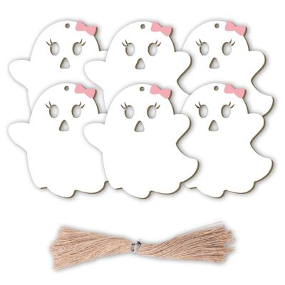 Halloween Basket Tags for Kids Custom Name tagWooden Boo Gift Tags with Ropes for Hanging Ornaments Decorations (Boo(Pink), 6)