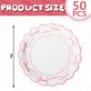 JarThenaAMCS 50Pcs Pink Bow Paper Plate Scalloped Bowknot Disposable Plate 9 inch Decorative Dinner Plates for Birthday Party Table Decor view 2