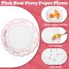 JarThenaAMCS 50Pcs Pink Bow Paper Plate Scalloped Bowknot Disposable Plate 9 inch Decorative Dinner Plates for Birthday Party Table Decor view 3