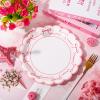 JarThenaAMCS 50Pcs Pink Bow Paper Plate Scalloped Bowknot Disposable Plate 9 inch Decorative Dinner Plates for Birthday Party Table Decor view 4