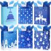 12 Large Christmas Gift Bags with 12 Tissue Paper, Bulk Winter Holiday Blue Gift Bags with Handles, 6 Styles Xmas Paper Treat Bags for Christmas Winter Holiday Presents Party Favors, 5.1x10x12.6 Inch view 1