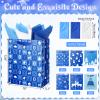 12 Large Christmas Gift Bags with 12 Tissue Paper, Bulk Winter Holiday Blue Gift Bags with Handles, 6 Styles Xmas Paper Treat Bags for Christmas Winter Holiday Presents Party Favors, 5.1x10x12.6 Inch view 2