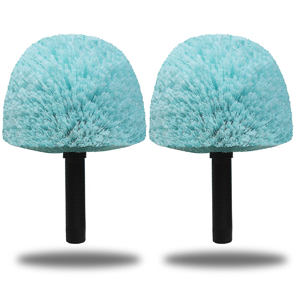 2 Pack Cyan Robust Cobweb Duster Head Brush - Twist-On Web Cleaning Tool, Spider Web Remover Brush Compatible with Standard 3/4 Inch Threaded Poles for Outdoor & Indoor Use, Brush Head Only