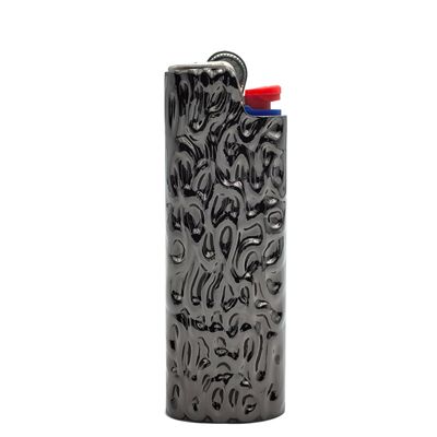 Lucklybestseller Metal Lighter Case Cover Holder Water Ripple Engraving for BIC Full Size Lighter J6 (Black)