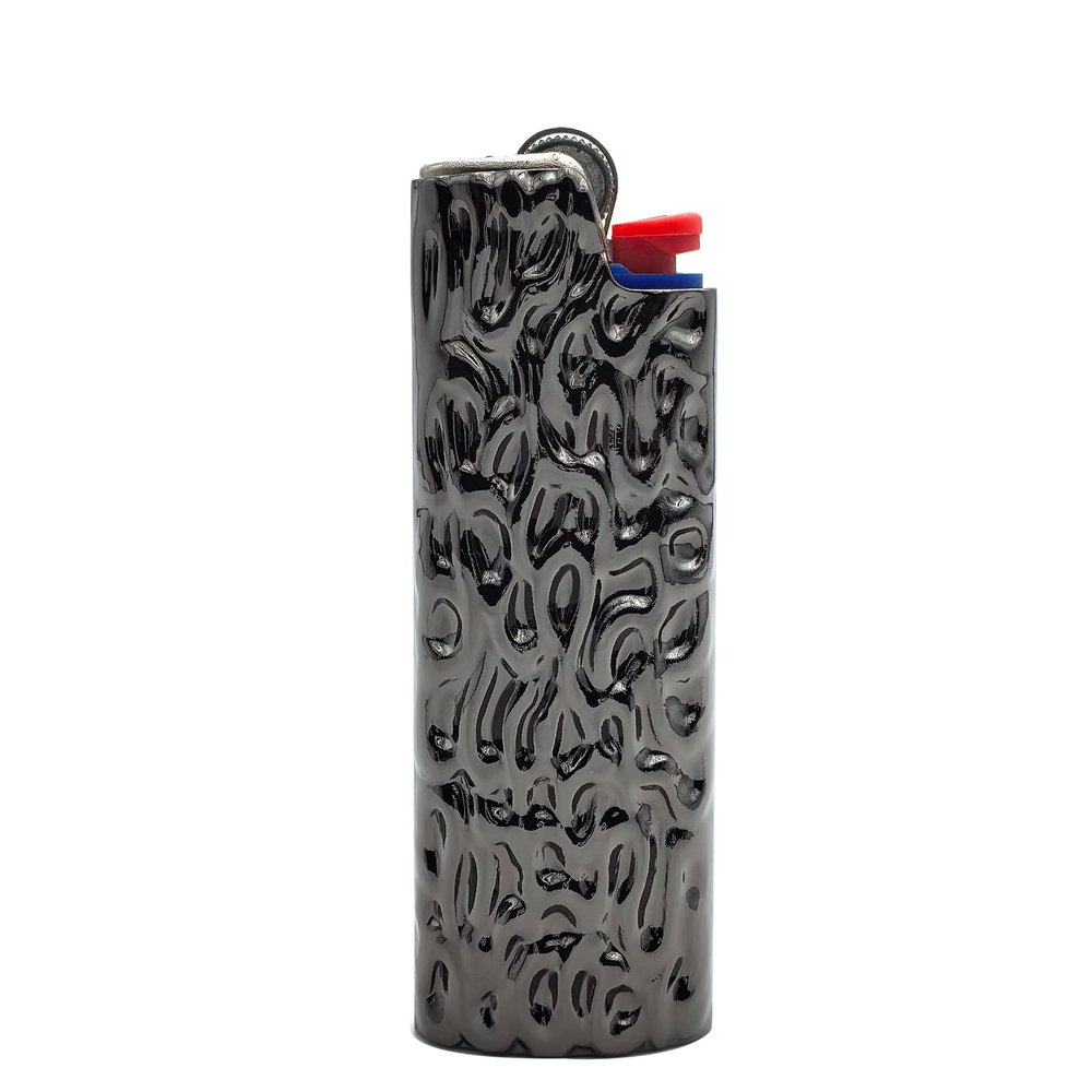 Lucklybestseller Metal Lighter Case Cover Holder Water Ripple Engraving for BIC Full Size Lighter J6 (Black)