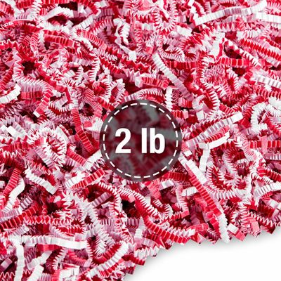 FRILLZ by DECOfill Crinkle Cut Paper Shred Filler for Baskets, Gifts, Packing and Protecting your Valentine's Day, Holiday, Wedding, Christmas and other events (2 pound, Red and White)