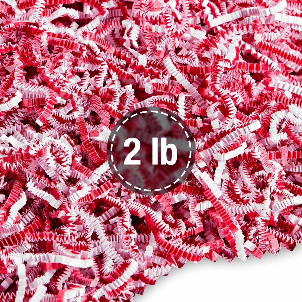 FRILLZ by DECOfill Crinkle Cut Paper Shred Filler for Baskets, Gifts, Packing and Protecting your Valentine's Day, Holiday, Wedding, Christmas and other events (2 pound, Red and White)