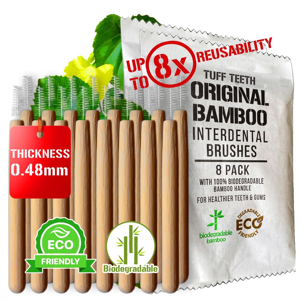 Bamboo Interdental Brushes, Natural Go Betweens - Pack of 16, Ultra Soft Wide Bristles for Gentle Gum and in Between Teeth Cleaning, with Sustainable Dental Tools and Biodegrable Gum flossers