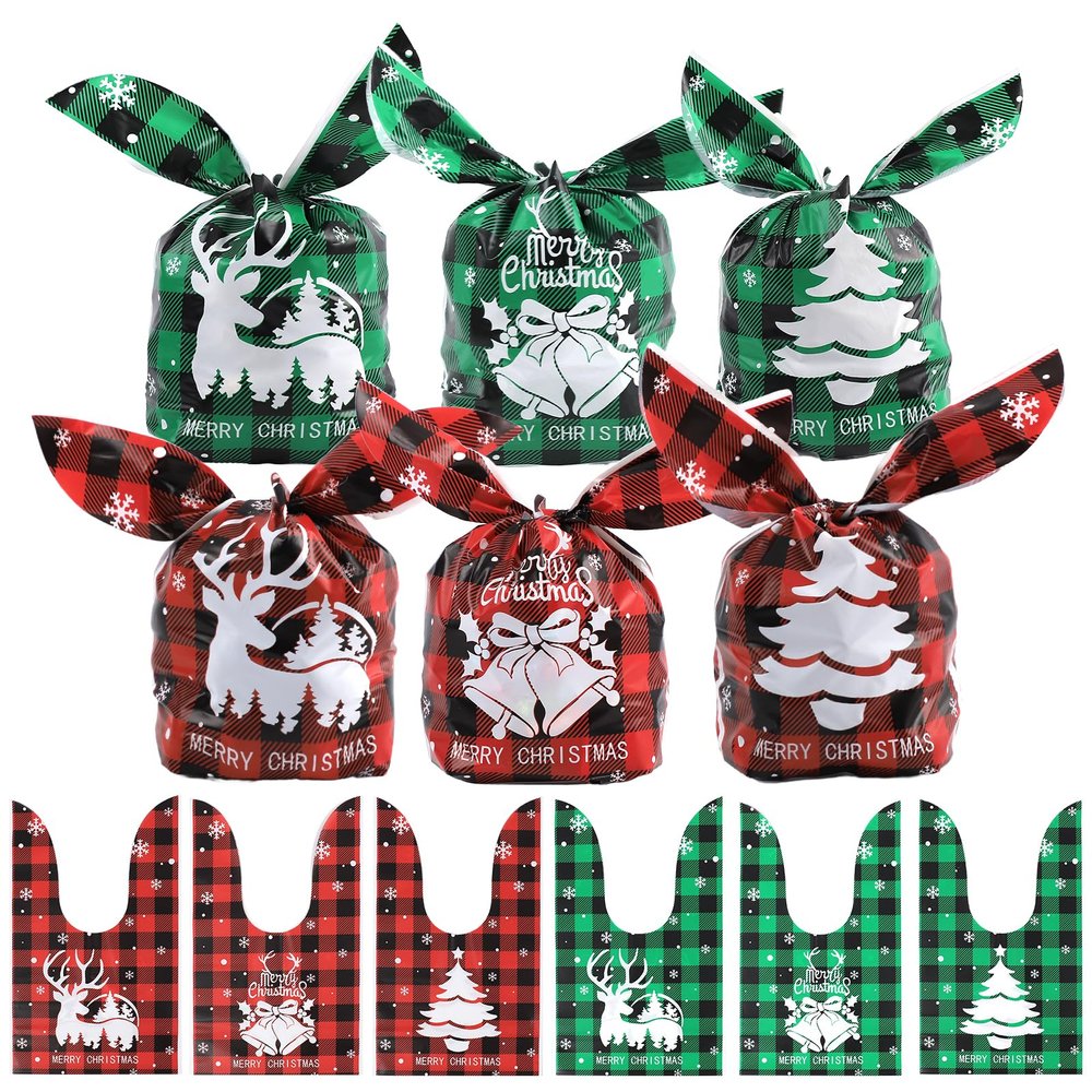 100Pcs 6 Styles Christmas Goodies Bags - Gift Bags for Christmas Party Favors