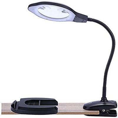 Magnifier Loupe Magnifier with Light, 2X 4X Desktop Clamp-on 2 in 1 Magnifying Lamp,Reading Magnifying Glass with Stand, Daylight Bright Led Lights Flexible Gooseneckfor Hobbi