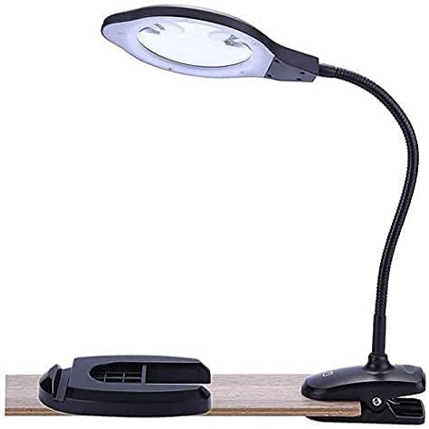 Magnifier Loupe Magnifier with Light, 2X 4X Desktop Clamp-on 2 in 1 Magnifying Lamp,Reading Magnifying Glass with Stand, Daylight Bright Led Lights Flexible Gooseneckfor Hobbi