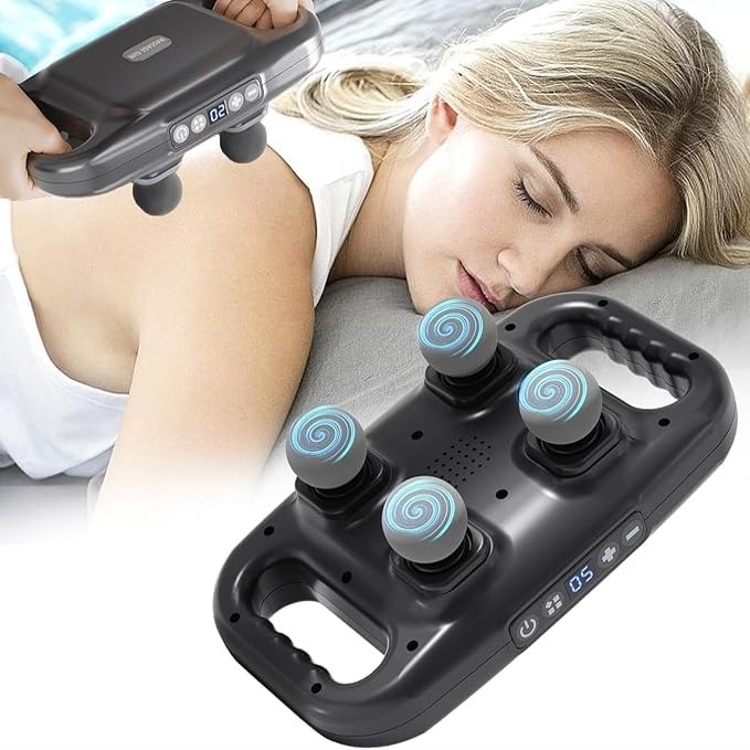 Abgrow Deep Tissue Massage Gun, 20 Intensities, 6 Modes, 4-Head Back Massager for Pain Relief, Neck, Shoulder, Body