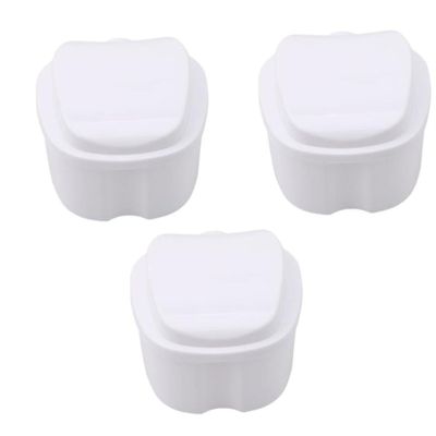 LIUCM 3Pcs Denture Soaking Container Partial Denture Case Denture Bath Box with Strainer(White)