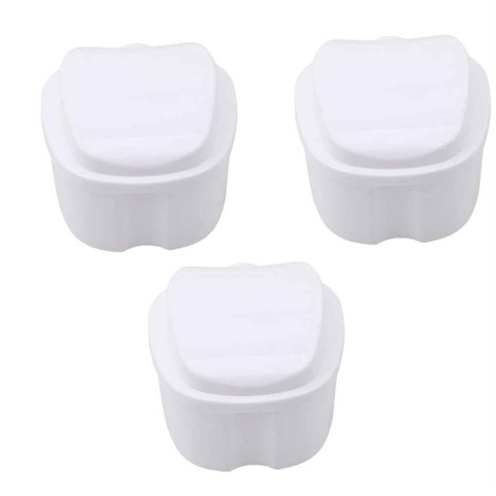 LIUCM 3Pcs Denture Soaking Container Partial Denture Case Denture Bath Box with Strainer(White)