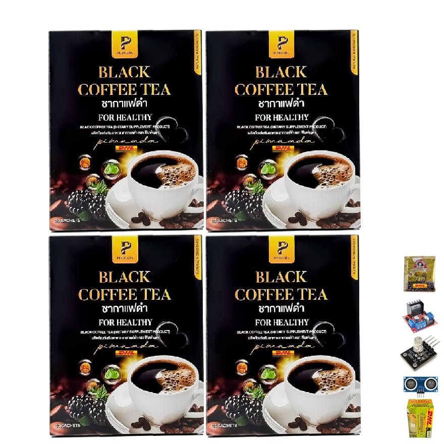 Pimnada Black Coffee Tea 30 Tea Bags/Box Delicious Coffee Snack Intense Mush Mellow (of 4) By Beautygoodshop [Get Free For You Beauty Gifts]