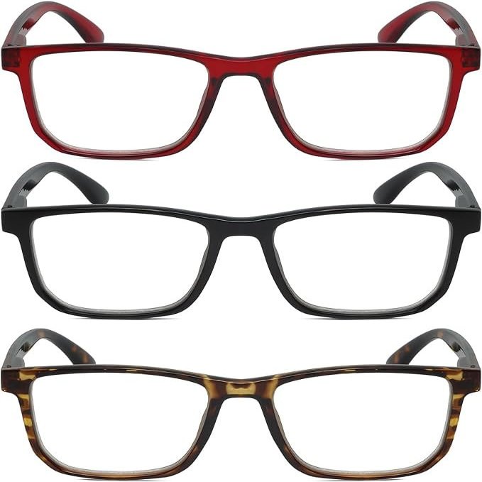 Calabria R861 3 Pack Reading Glasses +2.75 Red Crystal/Black/Tortoise Men Women Trendy Modern Fashion Readers w/Zipper Case