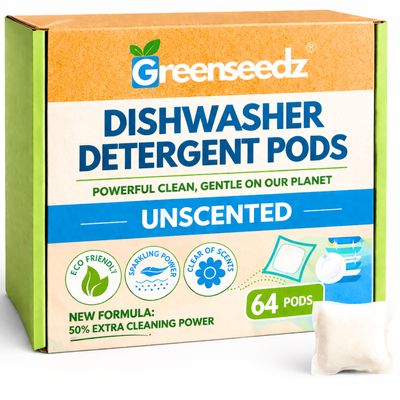 Dishwasher Detergent Pods Free & Clear, Unscented, Eco Friendly, Cuts Grease, 64 Count, Powerful Formula for Sparkling Clean Dishes, Automatic Dishwasher Safe