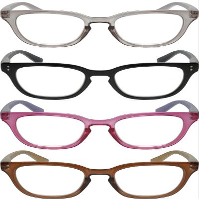 Calabria R860 4 PACK Cat Eye Reading Glasses +3.50 Grey Crystal/Black/Pink/Brown Womens Trendy Modern Readers w/Zipper Case