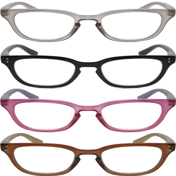 Calabria R860 4 PACK Cat Eye Reading Glasses +3.50 Grey Crystal/Black/Pink/Brown Womens Trendy Modern Readers w/Zipper Case