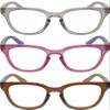 Calabria R860 3 PACK Cat Eye Reading Glasses +1.50 Crystal/Pink Crystal/Brown Women's Trendy Fashion Readers w/Zipper Case view 1