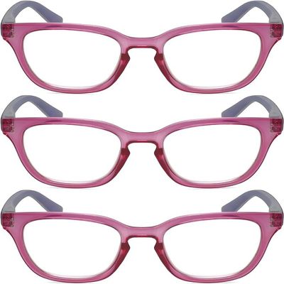 Calabria R860 3 PACK Cateye Reading Glasses 2.00 Pink Crystal Holographic Women Trendy Modern Fashion Readers w/Zipper Case