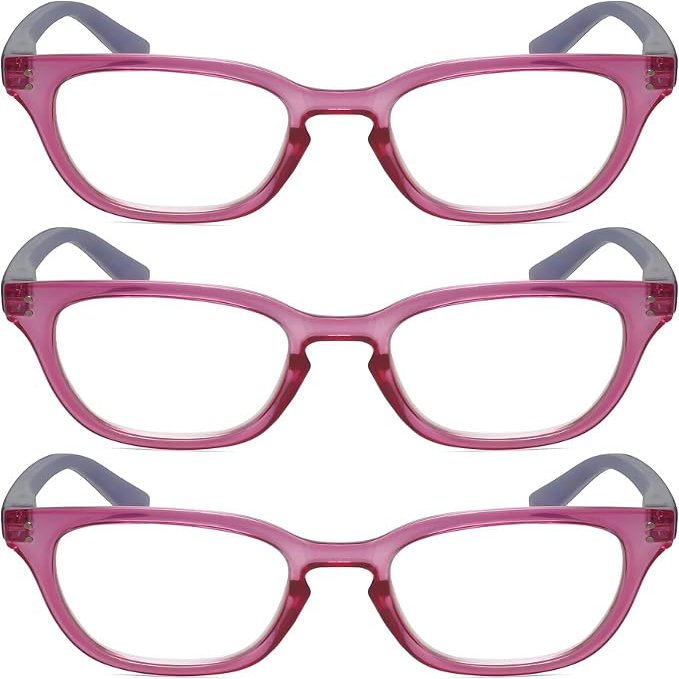 Calabria R860 3 PACK Cateye Reading Glasses 2.00 Pink Crystal Holographic Women Trendy Modern Fashion Readers w/Zipper Case
