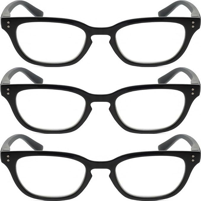Calabria R860 3 PACK Cat Eye Reading Glasses +3.50 Black Gold Stripes Crystal Women's Trendy Fashion Readers w/Zipper Case