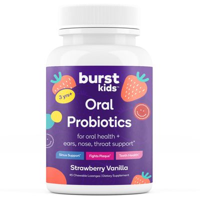 Burst Kids Probiotics (Strawberry Vanilla) | 45 Chewable Lozenges for Kids 3+ | Dental Probiotics to Support Oral, Ear, Throat & Respiratory Health | 3 Billion CFUs | Safe Ingredients | Made in USA