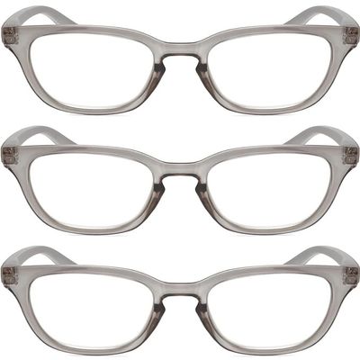 Calabria R860 3 PACK Cat Eye Reading Glasses +5.00 Grey Crystal Pink Holographic Womens Trendy Modern Readers w/Zipper Case