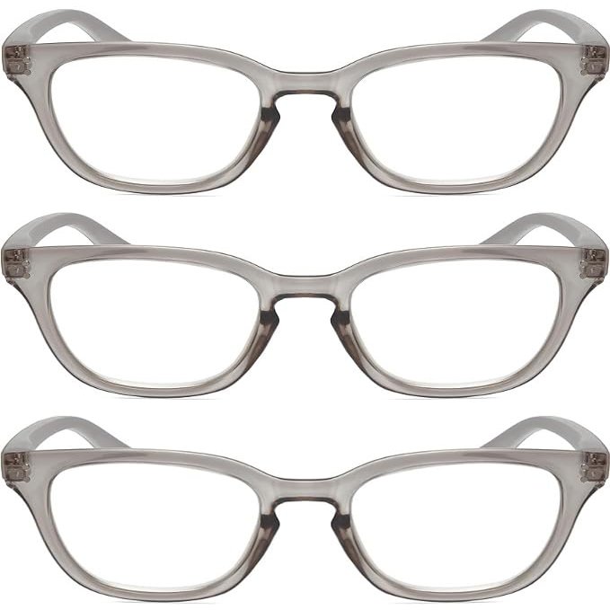 Calabria R860 3 PACK Cat Eye Reading Glasses +5.00 Grey Crystal Pink Holographic Womens Trendy Modern Readers w/Zipper Case