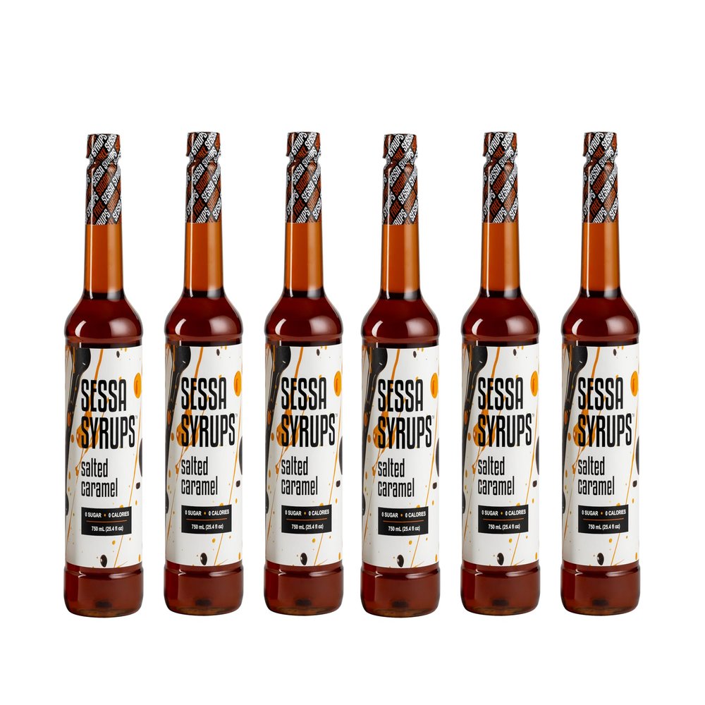 Sessa Syrups Sugar Free Salted Caramel Syrup - 25.4 Fl Oz - 6 Pack - Keto-Friendly, Zero Calorie, Gluten-Free - Natural Flavoring for Coffee, Tea, Cocktails, and More