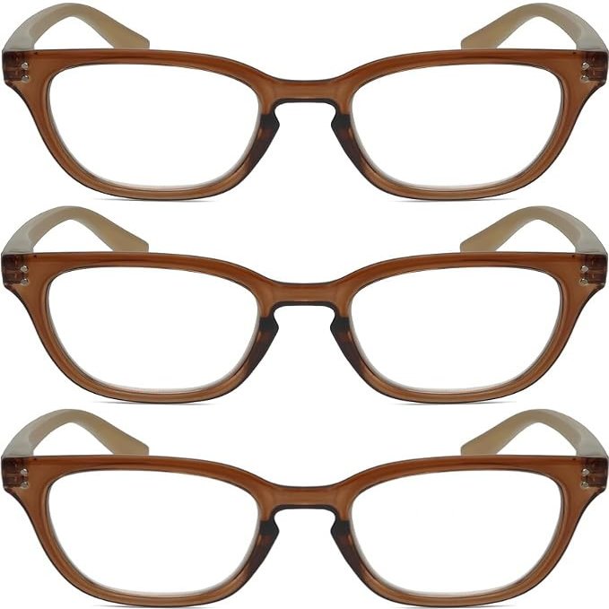 Calabria R860 3 PACK Cat Eye Reading Glasses +4.50 Brown Crystal Orange Plaid Women's Trendy Fashion Readers w/Zipper Case