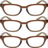 Calabria R860 3 PACK Cat Eye Reading Glasses +4.50 Brown Crystal Orange Plaid Women's Trendy Fashion Readers w/Zipper Case view 1