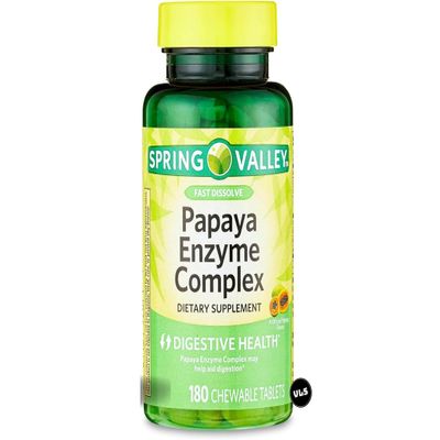 Spring Valley Papaya Enzymes Chewable | Support Helps Digestion and Nutrient Absorption | Enzymes for Digestion | Dietary Supplement | 180 Count + VLS Sticker