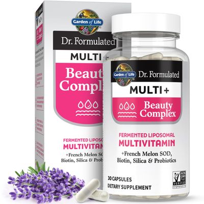 Garden of Life Dr Formulated Multi+ Beauty Complex Fermented Liposomal Multivitamin Plus Hair Skin and Nails Vitamins, French Melon SOD, Biotin & Probiotics, 30 Capsules, Supplement for Women & Men