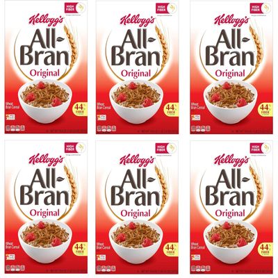 Generic Kelloggs.All Bran Breakfast Cereal - 8 Vitamins and Minerals - High Fiber Cereal - Original - 18.6 Oz Box - Pack of 6