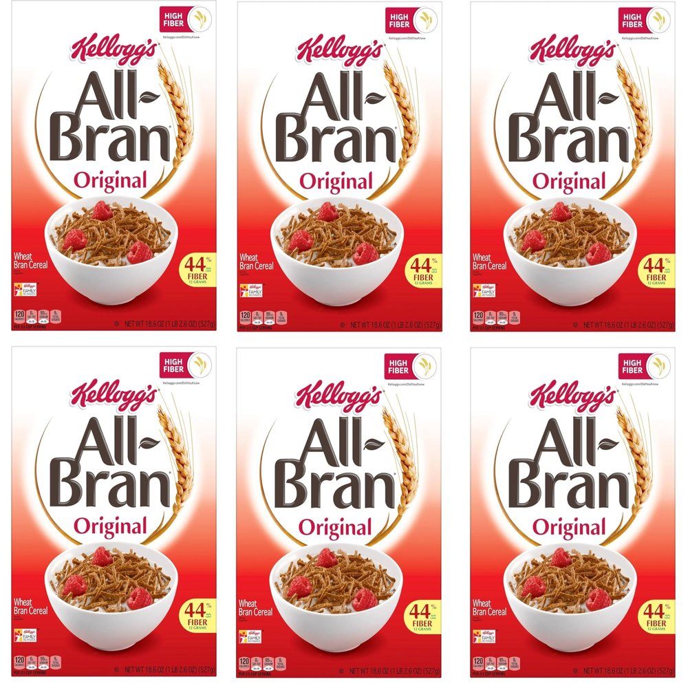 Generic Kelloggs.All Bran Breakfast Cereal - 8 Vitamins and Minerals - High Fiber Cereal - Original - 18.6 Oz Box - Pack of 6