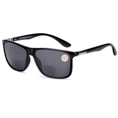 Missfive Mens Bifocal Reading Sunglasses UV Protection for Outdoor/Far/Near Use Sun Readers, Classic Retro Designer Eyeglasses, Trendy Vintage Eyewear with Metal Hinge (Glossy Black, 1.0x)