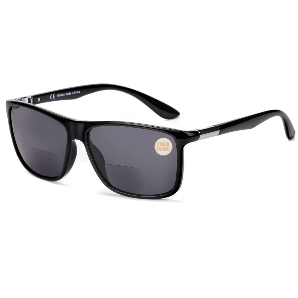 Missfive Mens Bifocal Reading Sunglasses UV Protection for Outdoor/Far/Near Use Sun Readers, Classic Retro Designer Eyeglasses, Trendy Vintage Eyewear with Metal Hinge (Glossy Black, 1.0x)