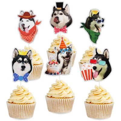 18pcs Siberian Husky Dessert Cupcake Toppers, Puppy Dogs Party Dessert Cupcake Toppers,Funny Husky Theme Birthday Party Decoration