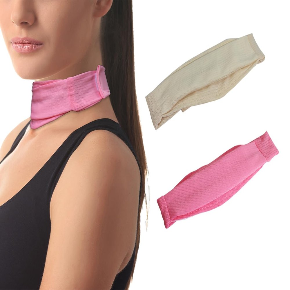 2 Pcs Trach Covers for Tracheostomy Tube Holder Adjustable Dust- Proof Shield Neck Trachea Cover,Trach Cover Band Reusable Tracheostomy Care Kits for Men and Women (Pink + Beige)