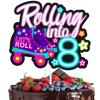 "Rolling into" cake topper roller skating theme 8th birthday happy roller skates decoration, boy and girl birthday party, club hip hop party, or disco party decoration, birthday gift for kids.LIANGSS view 1