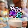 "Rolling into" cake topper roller skating theme 8th birthday happy roller skates decoration, boy and girl birthday party, club hip hop party, or disco party decoration, birthday gift for kids.LIANGSS view 3