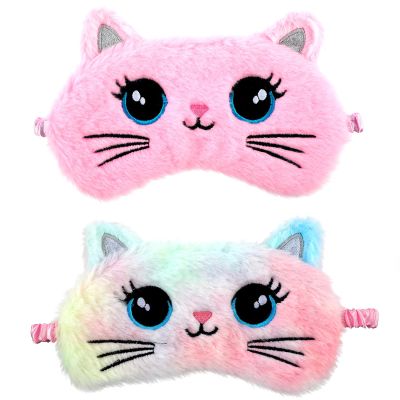 2 Pcs Plush Eye Mask Soft Sleeping Blindfold Eye Cover Comfortable Cute Animal Sleeping Mask Satin Nap Night Eyeshade Cover for Women Men Gift (Pink Muliticolor Cat Style)