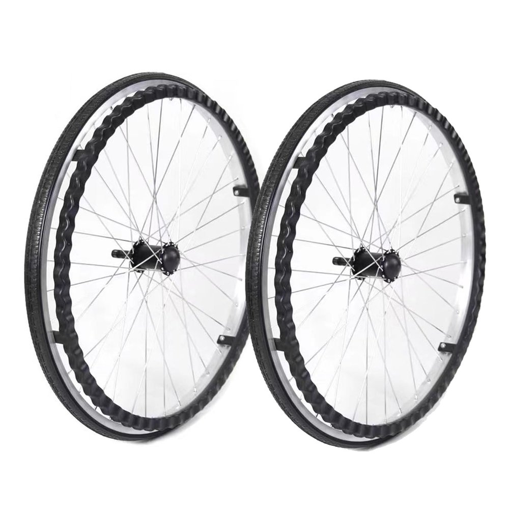 2Pcs 24 Inch Wheelchair Wheels Assembly, Solid Rear Wheel Replacement, Aluminum Alloy Spoke Hub with Handrim, 12mm(1/2") Bearing
